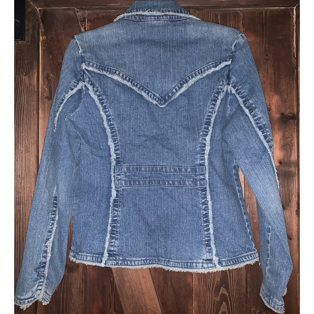Vintage Y2K Kikit Jeans Denim Jacket Floral Embroidered Women's M Boho Hippie - Picture 2 of 6